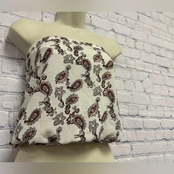 Guess Women's White and Brown Paisley Tube Top Size Small - Picture 2 of 8
